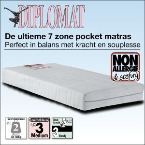 Luxe 7-zone Diplomat matras met 300 pocketveren uiterst elastisch en non-allergie