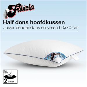 Fabiola halfdons hoofdkussen. Made in Green, duurzaam halfdons veren kussen. Lekker soepel ondersteunend donzen kussen. Down pass 